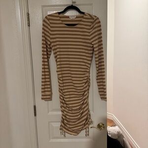 Lovers & Friends Sz M Striped Tan Long Sleeve Dress